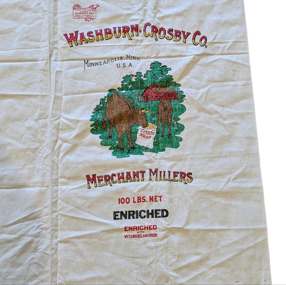 Vintage Uncut VHTF Grain Sack Washburn Cosby Gold Metal Flour Sack Fabric 3